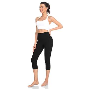 HeyNuts High Waisted Yoga Capris Leggings for Women, Tummy Control Workout Running Leggings Cropped Pants 19'' Black L(12)