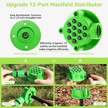 Bonviee 106.5FT Drip Irrigation Kit, Garden Watering System with 12-Port Irrigation Manifold, 1/2 in...