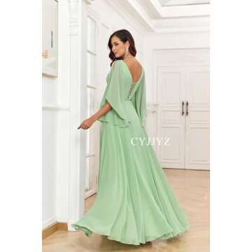 CYJJYZ Ruffle Sleeves Bridesmaid Dresses for Wedding 2024 V Neck Chiffon Formal Party Dress with Slit for Women Navy Blue US10