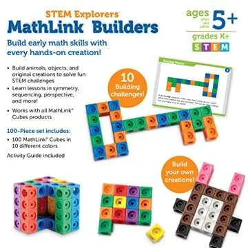 Learning Resources STEM Explorers MathLink Builders - 100 Pieces, Ages 5+, Kindergarten STEM Activities, Math Activity Set and Games for Kids, Linking Cubes, Connecting Cubes