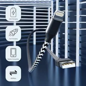 3 Pack iPhone Charger 10 FT Apple MFi Certified Fast Charging Lightning Cable Nylon Braided High Spe...