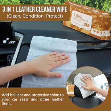 Air Jungles 3in1 Leather Cleaner Wipes 70 Count (Pack of 1), Extra Large 8" x 10" Size Leather Clean...