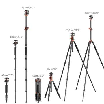 K&F Concept 67 inch Camera Tripod Horizontal Aluminum Tripods Portable Monopod with 360 Degree Ball Head Quick Release Plate for DSLR Cameras T255A4+BH-28L (TM2515T1)