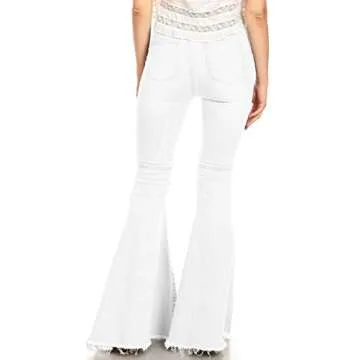 Anna-Kaci Women's Fashion High Waist Long Denim Bell Bottom Jeans Flared Pants, Off White, Medium
