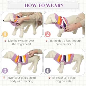 Kuoser Dog Sweater, Warm Dog Sweaters for Small Dogs Pet Christmas Clothing, Classic Cable Knitwear Cold Weather Thermal Pullover for Pug Dachshund Yorkie, Soft Puppy Turtleneck Sweatshirt, Purple S