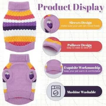 Kuoser Dog Sweater, Warm Dog Sweaters for Small Dogs Pet Christmas Clothing, Classic Cable Knitwear Cold Weather Thermal Pullover for Pug Dachshund Yorkie, Soft Puppy Turtleneck Sweatshirt, Purple S