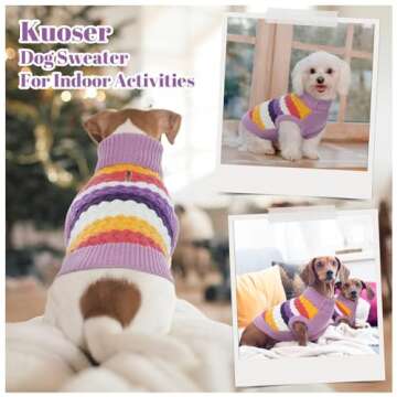 Kuoser Dog Sweater, Warm Dog Sweaters for Small Dogs Pet Christmas Clothing, Classic Cable Knitwear Cold Weather Thermal Pullover for Pug Dachshund Yorkie, Soft Puppy Turtleneck Sweatshirt, Purple S