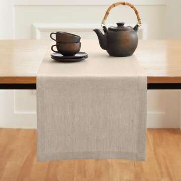 Solino Home Linen Light Natural Table Runner 120 Inches Long – 100% Pure Linen Table Runner 14 x 120 Inch – Machine Washable Dining Table Runner for Spring – Diana Medium Weight