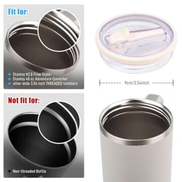 40 oz Tumbler Flip Straw Lid Compatible with Stanley Cup 40oz Tumbler Tumbler Cover Compatible with Stanley Cup Quencher (Cream White, 1 Pack)