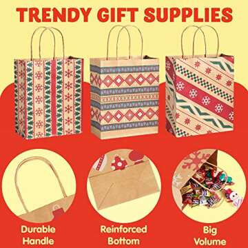 JOYIN 24 Christmas Kraft Gift Bags for Holiday Cheer
