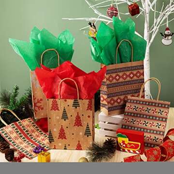 JOYIN 24 Christmas Kraft Gift Bags for Holiday Cheer