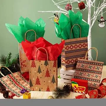 JOYIN 24 Christmas Kraft Gift Bags for Holiday Cheer