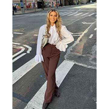 Zeagoo Womens Casual Blouses Bow Tie Neck Shirt Ruffle Button-Down Tunic Office Work Tops Aawhite XX-Large Long Sleeve