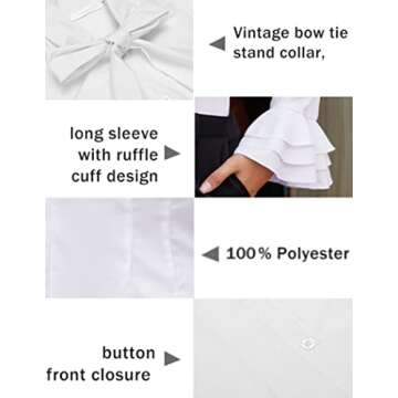 Zeagoo Womens Casual Blouses Bow Tie Neck Shirt Ruffle Button-Down Tunic Office Work Tops Aawhite XX-Large Long Sleeve