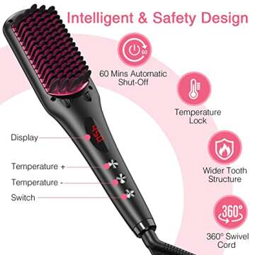 Enhanced Ceramic Hair Straightener Brush by MiroPure, 2-in-1 Ionic Straightening Brush with Anti-Sca...