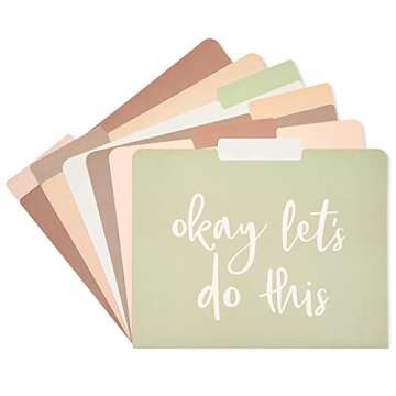Paper Junkie Decorative File Folders, Letter Size for Women, Cute Earth Tone Aesthetic Office Supplies with Inspirational Sayings, 1/3 Cut Tabs (11.5 x 9.5 Inches) - Pack of 12