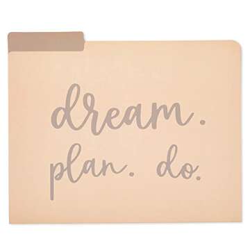 Paper Junkie Decorative File Folders, Letter Size for Women, Cute Earth Tone Aesthetic Office Supplies with Inspirational Sayings, 1/3 Cut Tabs (11.5 x 9.5 Inches) - Pack of 12