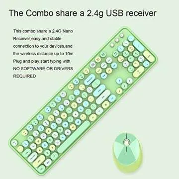 Onlywe Wireless Keyboard and Mouse Combo,2.4G USB Ergonomic Sweet Mixed Color Cute Full Size Keyboard with Numeric Keypad and Optical Mice Set for Computer Desktop PC Laptop(Green)