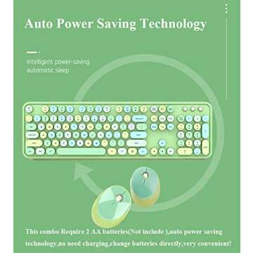 Onlywe Wireless Keyboard and Mouse Combo,2.4G USB Ergonomic Sweet Mixed Color Cute Full Size Keyboard with Numeric Keypad and Optical Mice Set for Computer Desktop PC Laptop(Green)