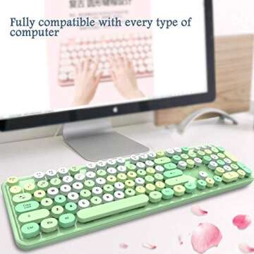 Onlywe Wireless Keyboard and Mouse Combo,2.4G USB Ergonomic Sweet Mixed Color Cute Full Size Keyboard with Numeric Keypad and Optical Mice Set for Computer Desktop PC Laptop(Green)