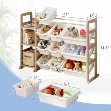 Toy Storage Organizer - Toy Organizers and Storage with Bookshelf, Toy Storage Shelf with 3 Shelves ...