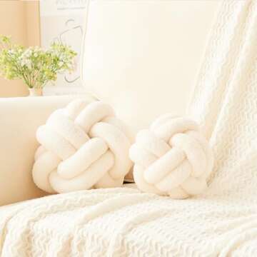 Lokaluo Knot Pillows Ball Throw Pillows 2 Cord Aesthetic Round Cute Plush Pillows Home Decor,woolwhi...