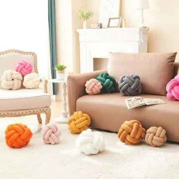 Lokaluo Knot Pillows Ball Throw Pillows 2 Cord Aesthetic Round Cute Plush Pillows Home Decor,woolwhite 8inch