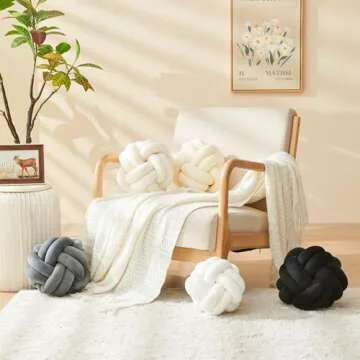 Lokaluo Knot Pillows Ball Throw Pillows 2 Cord Aesthetic Round Cute Plush Pillows Home Decor,woolwhite 8inch