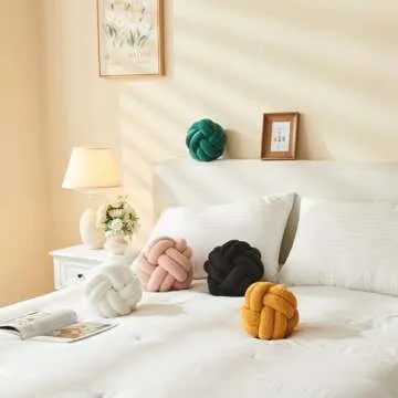 Lokaluo Knot Pillows Ball Throw Pillows 2 Cord Aesthetic Round Cute Plush Pillows Home Decor,woolwhite 8inch