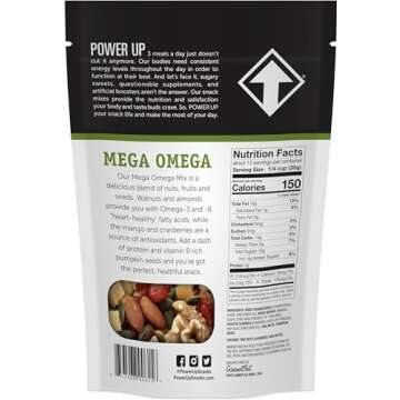 Power Up Trail Mix, Mega Omega Trail Mix, Non-GMO, Vegan, Gluten Free, No Artificial Ingredients, Gourmet Nut, 14 Ounce Bag