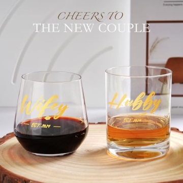 LUXULISH Wedding Gifts for Couples, Hubby & Wifey EST 2024 Wine Glasses Set, Bridal Shower Gifts, Unique Gift for Newlyweds, Bride, Groom, Mr and Mrs, Just Married Couples, Engagement