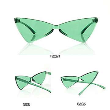 Yoela Triangle Thick Rimless Sunglasses One Piece Colored Transparent Sunglasses For Women and Men 3 Pack,Red+Green+Black