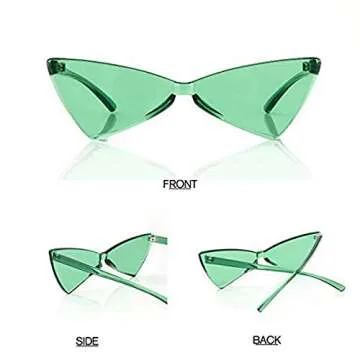 Yoela Triangle Thick Rimless Sunglasses One Piece Colored Transparent Sunglasses For Women and Men 3 Pack,Red+Green+Black