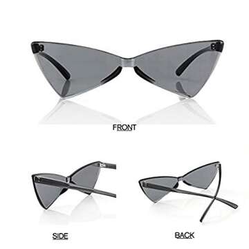 Yoela Triangle Thick Rimless Sunglasses One Piece Colored Transparent Sunglasses For Women and Men 3 Pack,Red+Green+Black