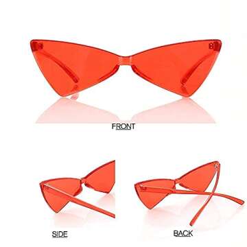 Yoela Triangle Thick Rimless Sunglasses One Piece Colored Transparent Sunglasses For Women and Men 3 Pack,Red+Green+Black