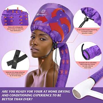 Bonnet Hood Hair Dryer Attachment - Soft, Adjustable Extra Large Bonnet Hair Dryer for Speeds Up Dry...