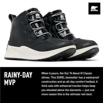 Sorel Women's Out N About lll Classic Waterproof Boots - Black, Sea Salt, White - Size 8