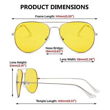 Night Vision Glasses Anti-Glare Polarized Aviator Night Driving Glasses for Men & Women (Silver Lightweight Metal Frame)