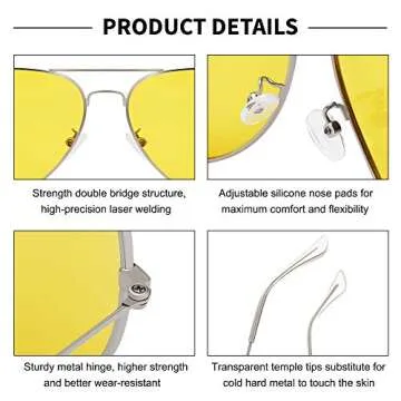 Night Vision Glasses Anti-Glare Polarized Aviator Night Driving Glasses for Men & Women (Silver Lightweight Metal Frame)
