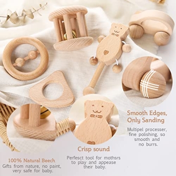 Promise Babe 5pc Montessori Infant Wooden Rattle Set