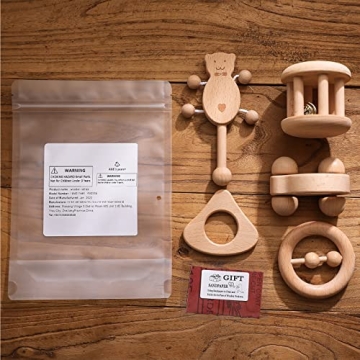 Promise Babe 5pc Montessori Infant Wooden Rattle Set