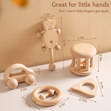 Promise Babe 5pc Montessori Infant Wooden Rattle Set