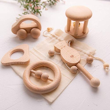 Promise Babe 5pc Montessori Infant Wooden Rattle Set