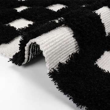 Lanffia Boho Checkered Tufted Rug - 2x6 Runner Rug Black Hallway Runner Washable with Tassels Indoor Farmhouse Floor Carpet for Kitchen Bathroom Laundry Doorway Bedroom Living Room