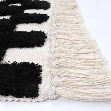 Lanffia Boho Checkered Tufted Rug - 2x6 Runner Rug Black Hallway Runner Washable with Tassels Indoor Farmhouse Floor Carpet for Kitchen Bathroom Laundry Doorway Bedroom Living Room