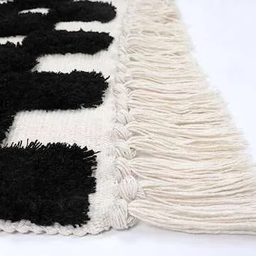 Lanffia Boho Checkered Tufted Rug - 2x6 Runner Rug Black Hallway Runner Washable with Tassels Indoor Farmhouse Floor Carpet for Kitchen Bathroom Laundry Doorway Bedroom Living Room