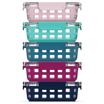 Ello Duraglass 3.4 Cup Meal Prep Sets 10Pc, 5 Pack Set- Glass Food Storage Container with Silicone S...