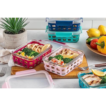 Ello Duraglass 3.4 Cup Meal Prep Sets 10Pc, 5 Pack Set- Glass Food Storage Container with Silicone Sleeve and Airtight BPA-Free Plastic Lids, Dishwasher, Microwave, and Freezer Safe, Evening Orchard