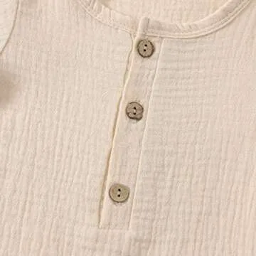 CIYCUIT Unisex Newborn Romper Clothes Baby Boy Girl Short Sleeve One Piece Cotton Linen Summer Outfits Beige 0-3 Months