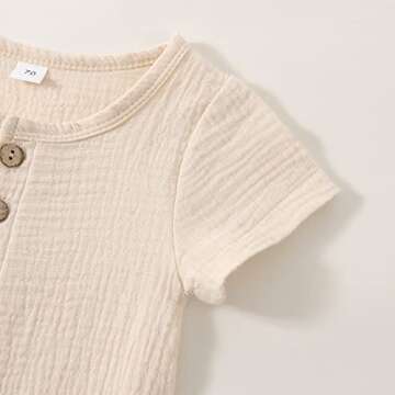 CIYCUIT Unisex Newborn Romper Clothes Baby Boy Girl Short Sleeve One Piece Cotton Linen Summer Outfits Beige 0-3 Months